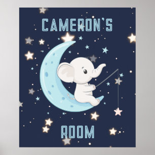 Personalised Baby Elephant Fishing 4 Stars Poster 