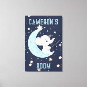 Personalised Baby Elephant Fishing 4 Stars Poster Canvas Print