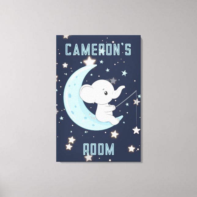 Personalised Baby Elephant Fishing 4 Stars Poster  Canvas Print (Front)