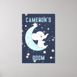 Personalised Baby Elephant Fishing 4 Stars Poster Canvas Print