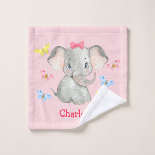 Personalised Baby Elephant Girls Pink  Wash Cloth