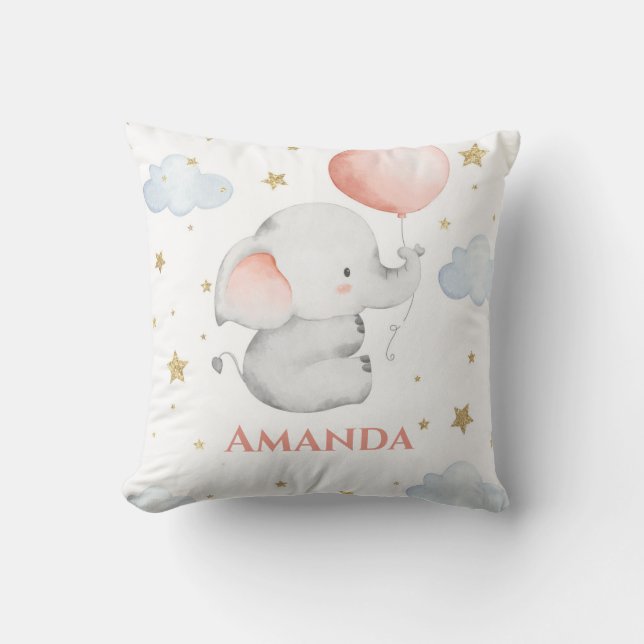 Personalised Baby Elephant Nursery Custom Cushion (Front)