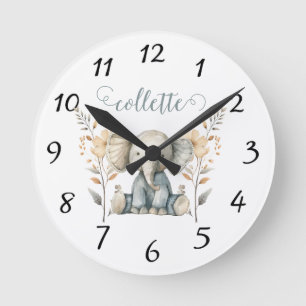 Personalised Baby Elephant Nursery Round Clock