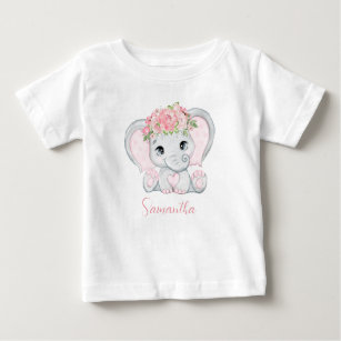 Personalised Baby Elephant Pink Girls Baby Shower  Baby T-Shirt