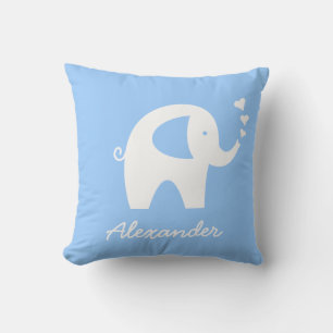 Personalised baby elephant throw pillow   Blue