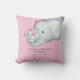Personalised Baby Elephant Twins Mummy Cushion