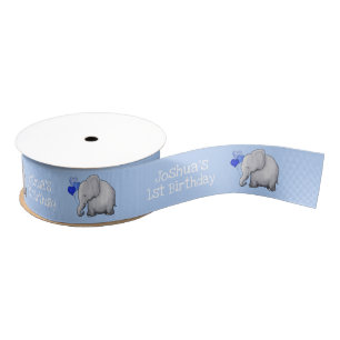 Personalised Baby Elephants 1st Kid Birthday Party Grosgrain Ribbon