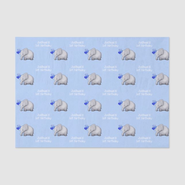Personalised Baby Elephants 1st Kid Birthday Party Tissue Paper (Front)