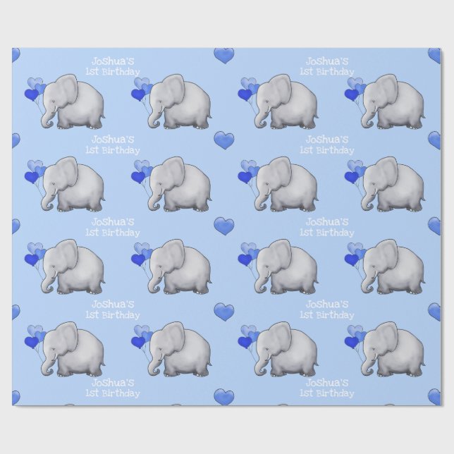 Personalised Baby Elephants 1st Kid Birthday Party Wrapping Paper (Flat)