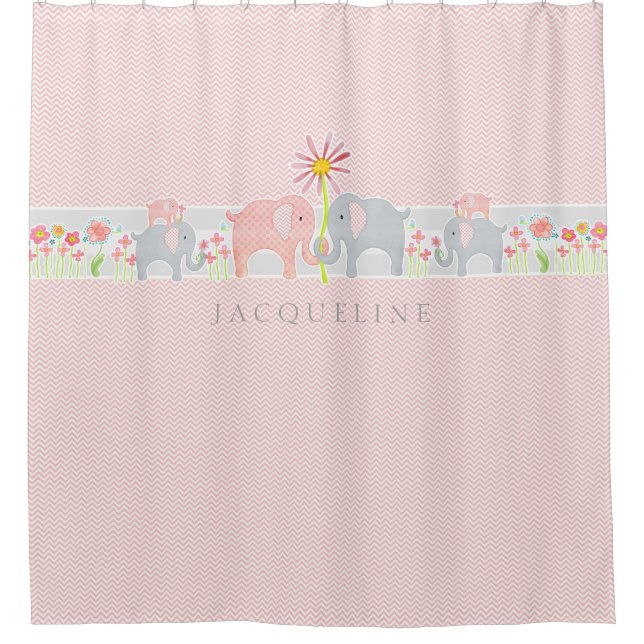 Personalised Baby Elephants Girl Bathroom Shower Curtain (Front)
