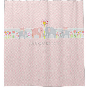 Personalised Baby Elephants Girl Bathroom Shower Shower Curtain