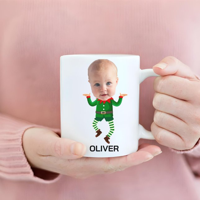 Personalised Baby Face Funny Christmas Elf Coffee Mug (Creator Uploaded)