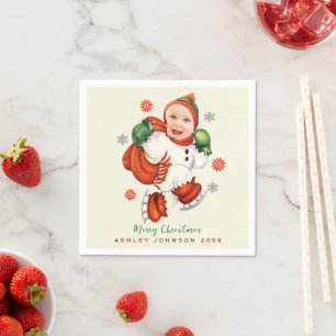 Personalised Baby Face Photo Chubby Santa  Napkin