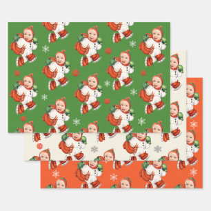 Personalised Baby Face Photo Chubby Santa  Wrapping Paper Sheet