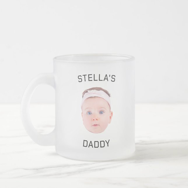 Personalised Baby Face Photo Dad Gift Frosted Glass Coffee Mug (Left)