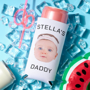 Personalised Baby Face Photo Dad Gift Seltzer Can Cooler