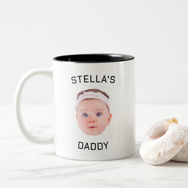 Personalised Baby Face Photo Dad Gift Two-Tone Coffee Mug (With Donut)
