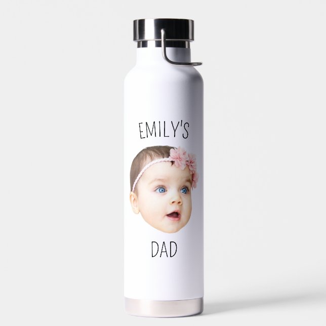 Personalised Baby Face Photo For New Dad Water Bottle (Left)