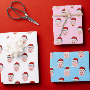 Personalised Baby Face Photo Santa Hat Christmas Wrapping Paper Sheet