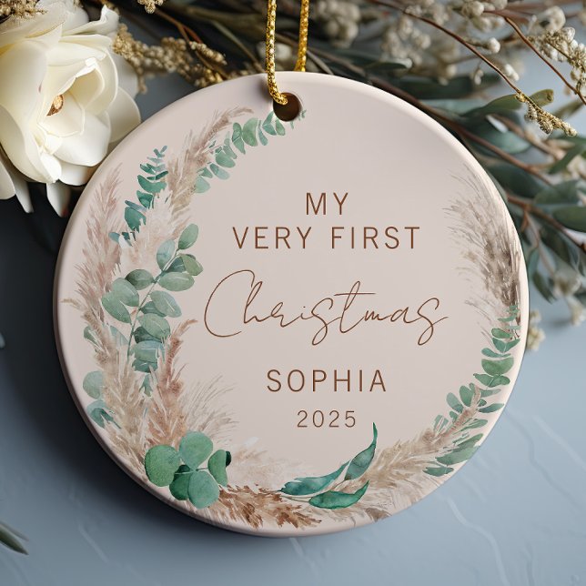 Personalised Baby First Christmas Boho Ceramic Tree Decoration (Creator Uploaded)