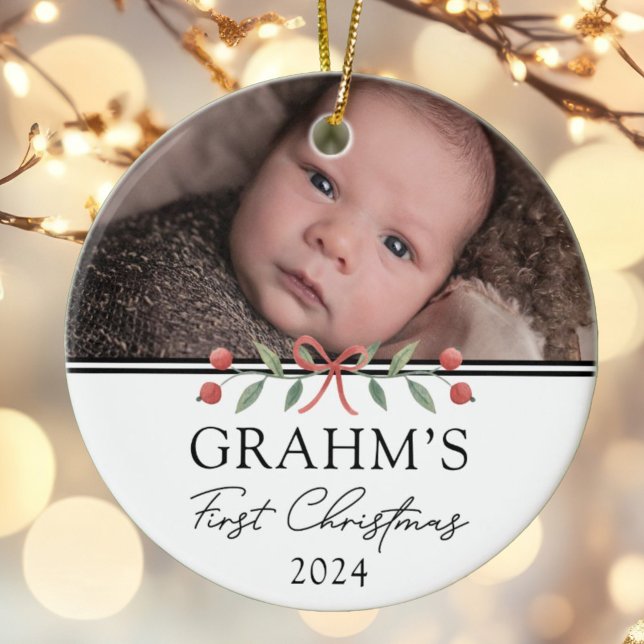 Personalised Baby First Christmas Festive Photo Ceramic Tree Decoration (Creator Uploaded)