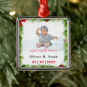 Personalised baby first christmas metal tree decoration