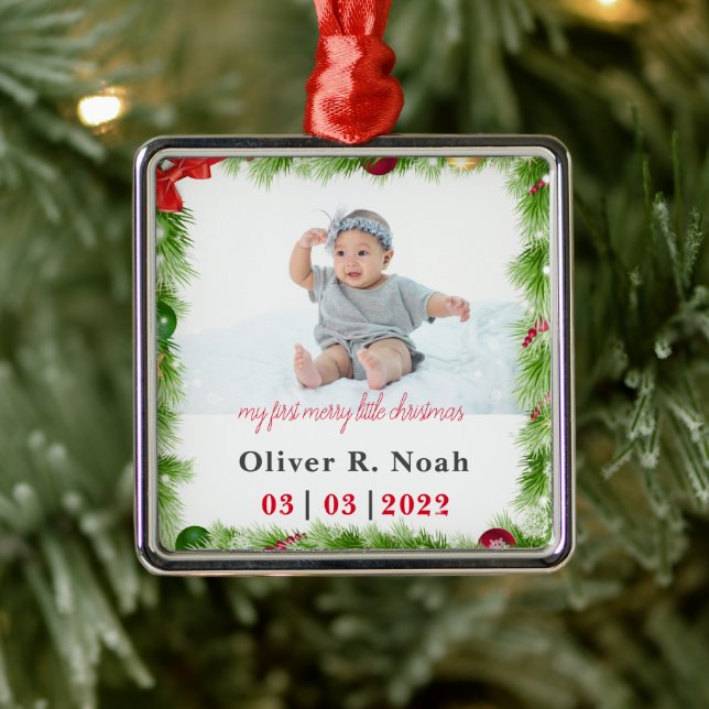Personalised baby first christmas metal tree decoration (Tree)