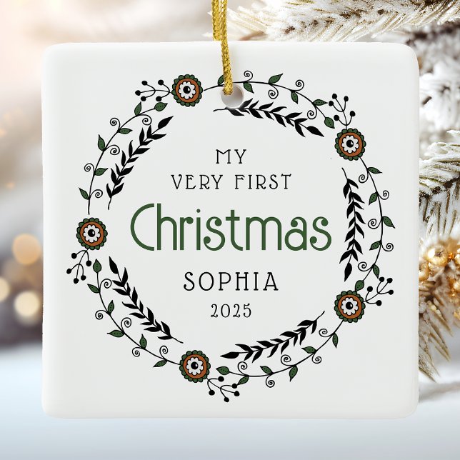 Personalised Baby First Christmas Nordic Ceramic Ornament (Creator Uploaded)