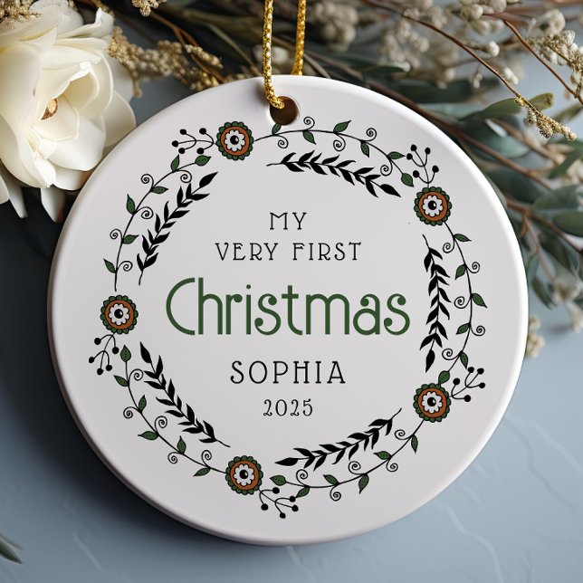 Personalised Baby First Christmas Nordic Ceramic Tree Decoration (Creator Uploaded)