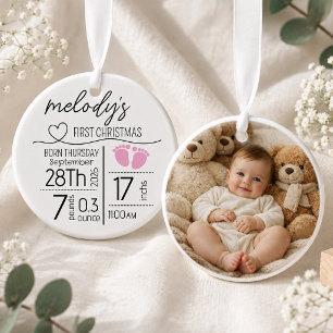 Personalised Baby First Christmas Photo Birth Stat Ceramic Tree Decoration