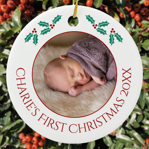 Personalised Baby First Christmas Photo Ceramic Tree Decoration