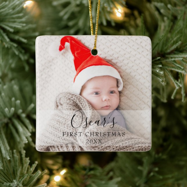 Personalised Baby First Christmas Photo Name Ceramic Ornament (Tree)