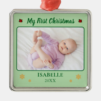 Personalised Baby First Christmas Photo Name Metal Tree Decoration