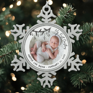 Personalised Baby First Christmas Photo Snowflake Pewter Christmas Ornament