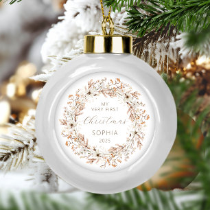 Personalised Baby First Christmas Wildflowers Ceramic Ball Christmas Ornament