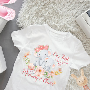 Personalised Baby First Mother's Day Elephant  Baby T-Shirt