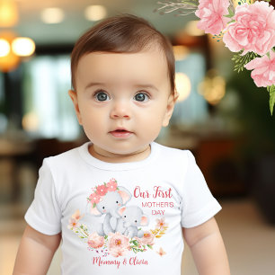 Personalised Baby First Mother's Day Elephant  T-Shirt
