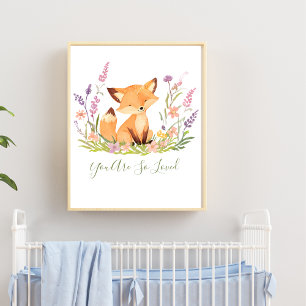 Personalised Baby Fox Wildflowers Nursery Wall Art
