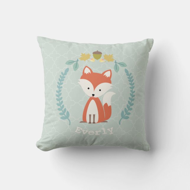 Personalised Baby Fox Wreath Pillow - Girl (Front)