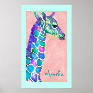 personalised baby giraffe art poster