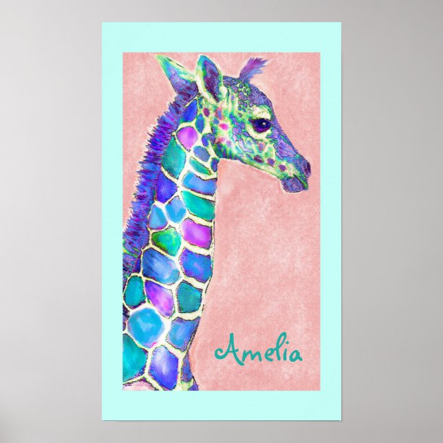 personalised baby giraffe art poster (Front)