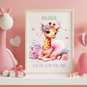 Personalised Baby Giraffe Ballet Poster