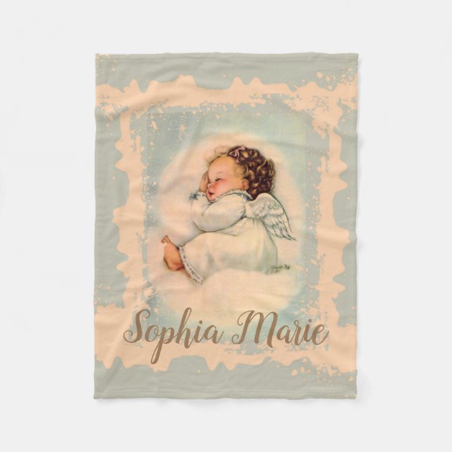 Personalised Baby Girl Angel Sleeping Fleece Blanket (Front)