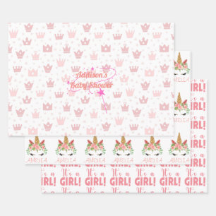 Personalised Baby Girl Baby Shower Wrapping Paper Sheet