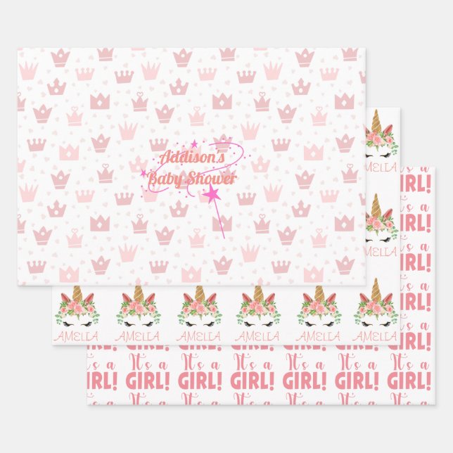Personalised Baby Girl Baby Shower Wrapping Paper Sheet (Set)