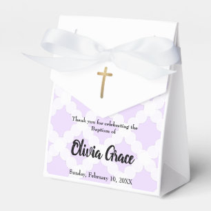 Personalised Baby Girl baptism Purple Gold Cross Favour Box