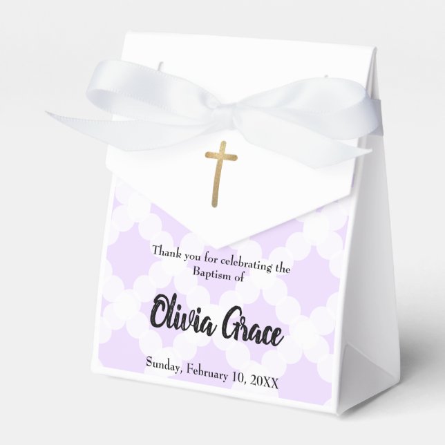 Personalised Baby Girl baptism Purple Gold Cross Favour Box (Front Side)