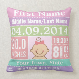 Personalised Baby Girl Birth Stats Pillow