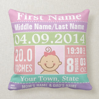 Personalised Baby Girl Birth Stats Pillow