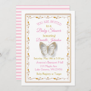 Personalised Baby Girl  Butterfly Baby Shower Invitation
